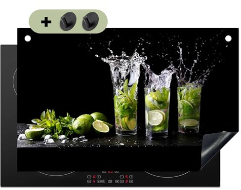 KitchenYeah© Herdabdeckplatte Einteilig Herdabdeckung Abdeckplatte | 81x52 cm - Ceranfeld Abdeckung Induktionskochfeld, Spritzschutz Küchenrückwand Limette - Minze - Glas - Cocktail