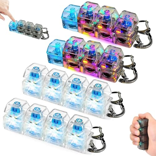 COLEESON 4Pcs Keyboard Fidget Toy, Fidget Keyboard Keychain with 4-Button | Clicky LED Light Keychain, Stress Stress Relief and Focus Enhancer for Kids and Adults