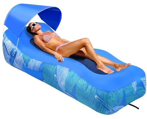 BKDEORS Aufblasbare Liege, Luftsofa mit abnehmbarem Sonnenschutz, aufblasbare Liege, Strandstuhl mit Kissen, wasserdicht und auslaufsicher, tragbar, für Strand, Camping, Musikfestival, Hinterhof