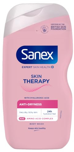 Sanex Skin Therapy Anti-Dryness Shower Cream 450 ml, Dry Skin Body Wash, Relieves Dryness and Reduce Itchiness, Amino Acid Complex With Hyaluronic Acid, Supports Skin's Barrier, 0% Sulphates