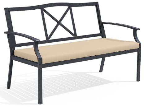 A ATH COLLECTION Bench Cushion Indoor/Outdoor, 120x33x5cm Long Seat Pad Cushion filled with High Resilience Foam 100% Waterproof 2 Seater Garden Bench Seat Pad Cushions (Cream, 120x33x5 cm)