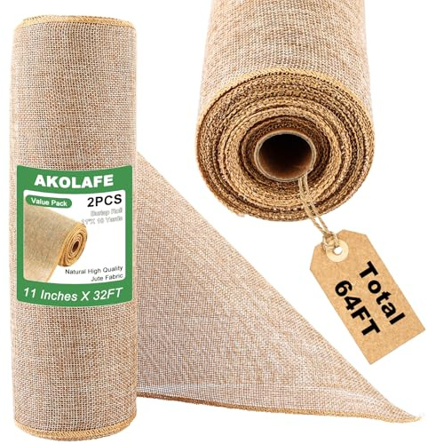 AKOLAFE 2 Stück 10M Jute Tischläufer Rolle Juteband Natur 28cm Bereit Braun Sackleinen Band Jute Ribbon 28cmx10m Dekoband für Hochzeit, Geschenkverparkung, Handwerk, Weihnachten, Hausdeko