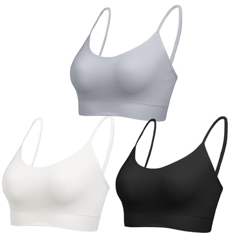 Comfyin Bustier, dam, utan bygel, sportbehå med justerbara remmar, bralette cami top för yoga, fitness, Svart + grå + vit, XXL