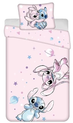 Lilo & Stitch Bettwäsche-Set für Einzelbett, Bettbezug 140 x 200 cm + Kissenbezug 50 x 70 cm, 100 % Baumwolle, weiche, wendbare und atmungsaktive Bettwäsche, buntes Disney-Baumwoll-Bettwäsche-Set mit