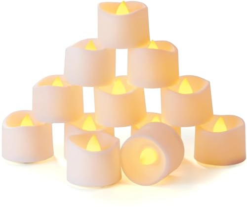 Homemory 12 Stück Flammenlose Teelichter LED-Teelichter Kerzen Votivkerzen batteriebetrieben mit integriertem Timer für Halloween Weihnachten Hochzeit Tischdekoration（warmes Gelb） | Batterie Flackernde Electric Kerzen,150+ Std,Einfache Bedienung,Weihnachten Hochzeiten, Wohnen, Battey enthalte