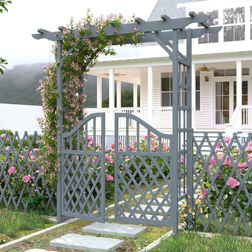 Arche de jardin en bois avec portail – Treillis de 200 cm pour grimper, parfait pour les mariages, les fêtes et les cérémonies, décoration de jardin et de pelouse (finition marron)