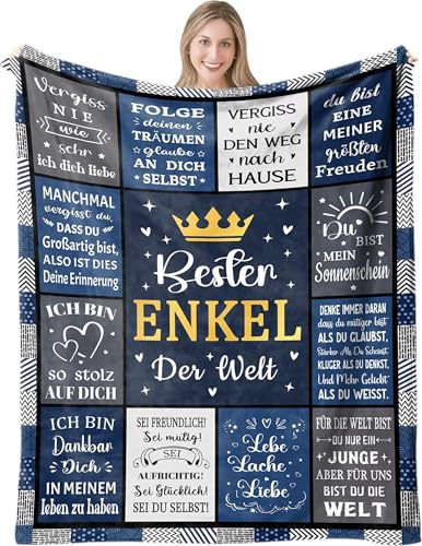 ZUCZUG Kuscheldecke Geschenke für Enkel | Personalisiert Decke An Meine Enkel zum Geburtstag Weihnachten Super Weich Flanelldecke Wohndecke Sofadecke