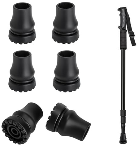 6 stycken kryckor, gummibuffert, promenadkäpp, gummibuffert, 19 mm, halkfria kryckor, tillbehör, ersättningsfötter för vandringsstavar, seniorer promenadkäppar, svart