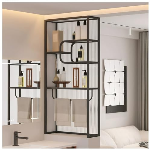 Pannello Doccia Walk-in, Divisorio Per Stanza, Parete Divisoria In Vetro Con Barra Porta Asciugamani, Per Camera Da Letto, Bagno, WC(Black-a,60x130 cm)
