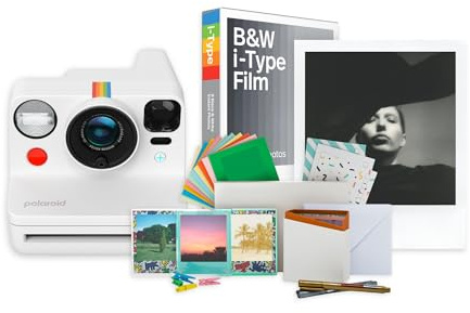 Polaroid Now Plus Generation 3 Instant Camera with Two-Lens Autofocus System and Manual Mode (White) Bundle with Film Kit and B&W Film for i-Type Cameras (3 Items)