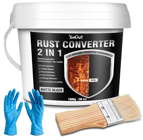 1000ml 2-in-1 Rust Converter Paint & Metal Primer, Black Water-Based Rust Reformer, Ultra Rust Inhibitor & Heat Resistant Anti-Corrosion Coating for Automotive Chassis, Marine, Railings & Fences