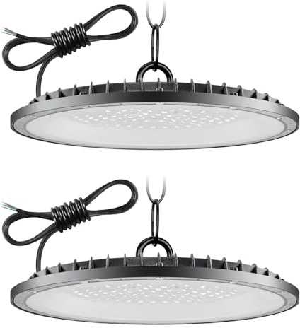 Faretto LED UFO 200W 2 Pezzi,6500K Bianco Freddo UFO Lampada da Officina Industriale,20000LM Super Luminose LED Industriale Faretto,IP65 Impermeabile Lampada da Garage per Fabbrica Officina Fienile