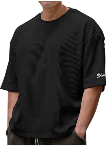 Camiseta Oversized para Hombre, Cuello Redondo, Manga Corta, Suelta, de Pana Verano, Monocolor, Ocio, básica, Ropa Calle, Camisa Hawaiana, Playa, Informal