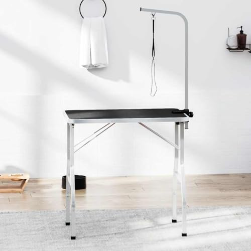 Teenpull Table de toilettage Ajustable pour Chiens et Chats avec 1 Potence, Plateau antidérapant en Bois d’ingénierie, Cadre en Fer Robuste, Pliable pour Bain, brossage et Soin, capacité 100 kg