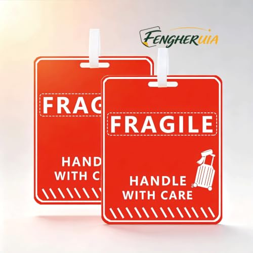 Silicone Fragile Luggage Tags 5 x 4 Inch Luggage Tags Travel Bag Tag - Handle with Care Tag for Suitcases Luggage or Bags Women Men 2Pcs Fragile Tags (red)
