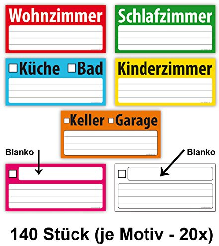140x Umzugetiketten Groß 21cm Breit Aufkleber, Beschriftung mit Etiketten vom Umzugskarton für den Überblick beim Umzug, 140 Stück