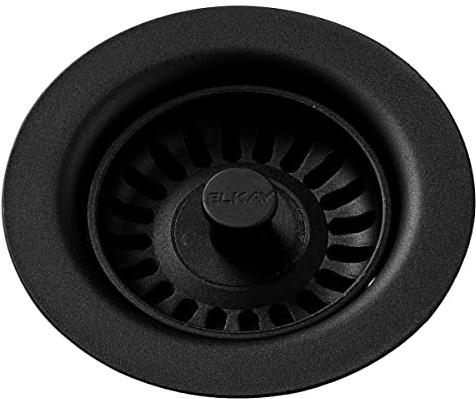 Elkay LKQS35BK Polymer Drain Fitting with Removable Basket Strainer and Rubber Stopper, Black