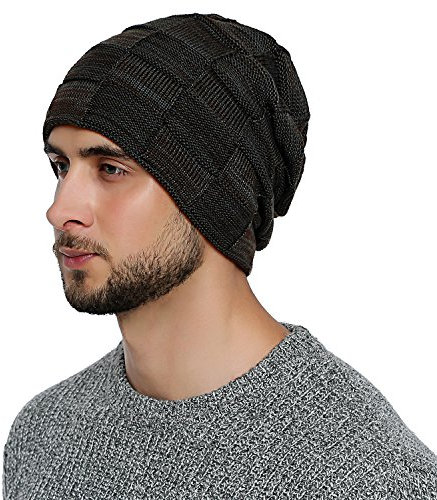 DonDon Mütze Herren Wintermütze Slouch Beanie Strickmütze mit warmen Fleece Innenfutter braun