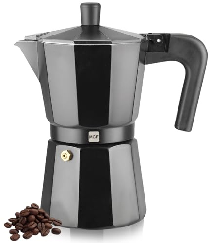 Magefesa Kenia Noir Stovetop Espresso Moka Pot, 12-Cup/20 oz, Italian Coffee Maker for Cuban Coffee, Extra-Thick Aluminum, Heat-Resistant Handle, Safe & Easy-to-Use, Greca Coffee Maker