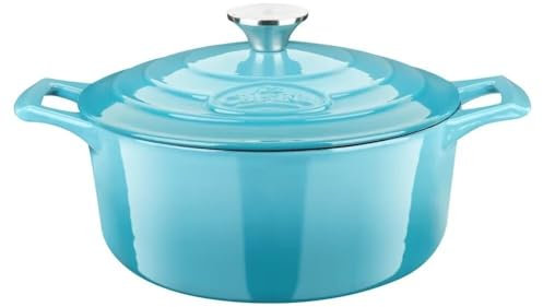 La Cuisine Pentola in ghisa smaltata interno in smalto nero opaco, esterno in smalto verde acqua lucido 4,75 litri, diametro 26 cm Adatto al forno