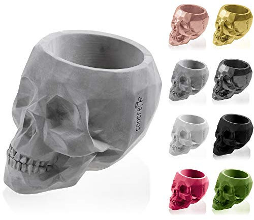 CONCRETTE Pot de Fleurs en Ciment, Cache-Pot en béton, tête de Mort Low Poly, Ø 5 cm, Ø 7,6 cm, Ø 11 cm, Ø 24 cm, 17 Couleurs