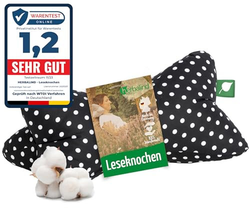Herbalind NEU Leseknochen Lesekissen Nackenkissen als Buchstütze - 40 x 18 cm Nackenrolle Stützkissen Buchkissen Tabletkissen - 100% Baumwolle, universelles Buch Tablet Kissen - schwarz