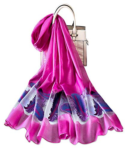 LumiSyne Moda Bufanda De Organza Mujer Bordado De Plumas Exquisito Tul Transparente Ligero y Suave Chiffon Bufanda De Seda Chal Pañuelos Primavera Otoño