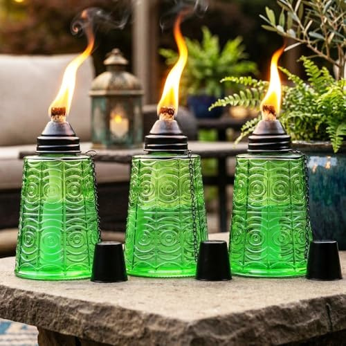 Seraphic Lot de 3 torches de table à la citronnelle pour terrasse extérieure, 473,6 g, bougies décoratives à la citronnelle pour terrasse, jardin, fêtes, vert