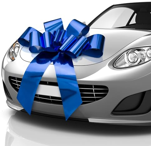Zoe Deco - Große Autoschleife - Glänzendes Blau, 76 cm / 30 Zoll - Riesige Autoschleife für Geburtstag, Weihnachten, Hochzeitsempfang, Überraschungsparty - Große Geschenkverpackung