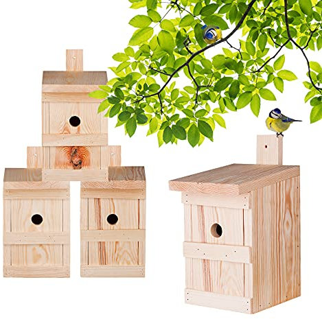 BigDean 4X Nistkasten für Meisen & Kleinvögel - Vogelhaus aus Massivholz - 27x17x17cm - Brutkasten handgemacht in Europa - Meisenkasten wetterfest mit Einflugloch 28mm