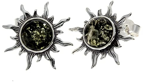 SilverAmber Jewellery UK - 925 Sterling Silber mit baltischer Bernstein - Oval Stern Sonne Ohrstecker Ohrringe - 8222