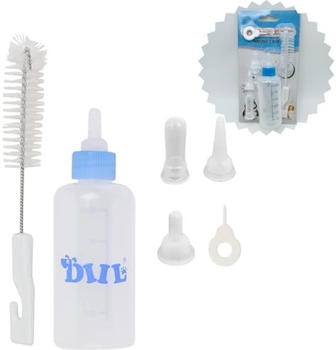LAIYOHO Pet Nursing Bottle Kit 60ml with 4 Extra Teats & Cleaning Brush, Milk Feeding for Kittens Puppies Small Animals