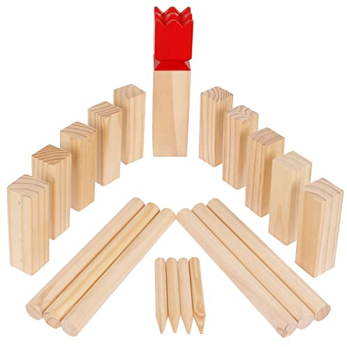 Kubb Gioco grande con re di 30 cm – Gioco in legno di scacchi vichinghi, giochi all'aperto – Svezia – Giochi da giardino in legno per esterni – Gioco di lancio per sport in giardino