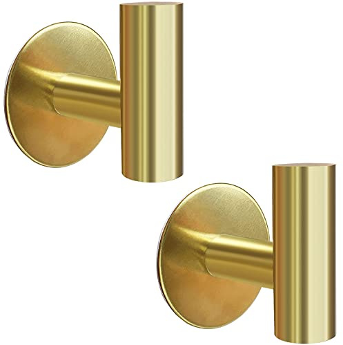 Mairhie Selbstklebende Handtuchhaken, 2 Stück, robuster Edelstahl, Wandmontage, Kleiderhaken zum Aufhängen von Bademantel, Handtüchern, Hüten, Schlüsseln – Badezimmer, Türhaken (Gold)