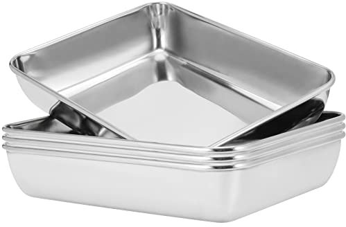 MUKCHAP 4 Pack 25 x 20 x 5cm Stainless Steel Baking Trays, 10 x 8 x 2 Inch Rectangle Cookie Baking Sheet Tray, Baking Pans and Tray for Cake, Brownie, Cooking, Bake, Kitchen