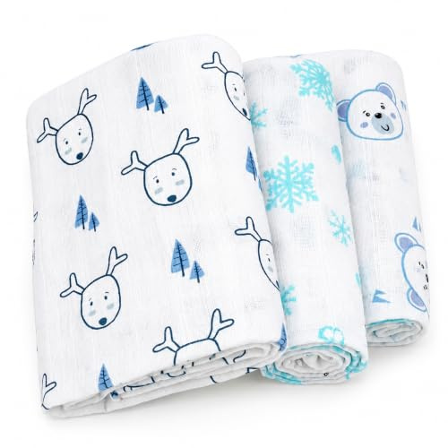 Bubblin Baby Musselin 80x80 cm 3er Pack 100% Baumwolle, Doppelt Gewebt, Oeko-TEX Zertifiziert, Mullwindeln Spucktücher (Winter)