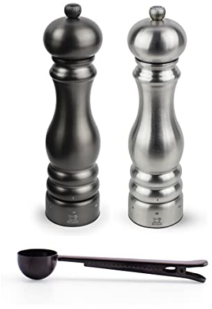Peugeot Paris Chef Carbone u'Select - Molinillo de pimienta de acero inoxidable (22 cm, acabado en carbono, 22 cm, con acero inoxidable, acero inoxidable, cuchara de especias/clip para bolsa