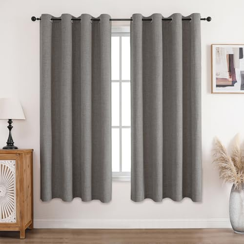 CUCRAF Vorhang 100% Blickdicht Leinen Gardinen mit Ösen Verdunklungsvorhänge Gardinen Hellgrau H175 x B140 cm 2er Set, Thermovorhang Kälteschutz Schallschutz Vorhang für Wohnzimmer Schlafzimmer