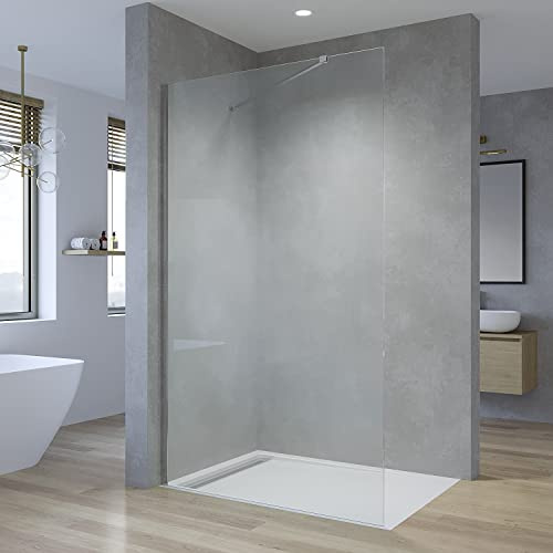 AQUABATOS® Walk-in Dusche Duschabtrennung 100 x 200 cm Sicherheitsglas 8mm Glaswand Nano Beschichtung Duschtrennwand Easy Clean Seitenwand mit Stabilisierungsstange Winkelbar Silber