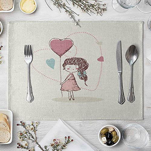 Lieson Tovagliette per 2 Pezzi, Tovagliette per Bambini Lavabili Tovaglietta Tavolo Pranzo Rosa Tovagliette da Cucina Cotone Lino 40x30CM