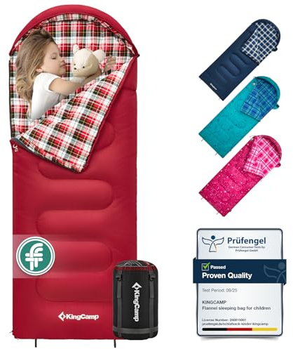 KingCamp Sacco a Pelo - in Flanella Cotone 170(140+30) x70cm Gemellabile Compatto Caldo 4 Stagioni, per bambini 8 anni 10 anni 12 anni 140cm 120cm