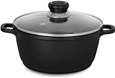 Krüger Aluguss Topf Delta Ø 20 cm (2,1 L) | Fleischtopf mit Glasdeckel | Antihaft-Versiegelung | Induktionsgeeignet | Backofenfest bis 180°C | Ideal für Beilagen & Alltagsgerichte | Fettarmes Kochen