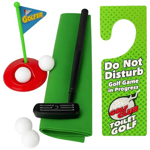 Toilet Time Potty Putter Set – Hilarious Mini Golf Game for Bathroom | Funny Gag Gift for Men, Golf Lovers & Office Parties | Toilet Game with Club, Balls, Green Mat & Flag HTUK