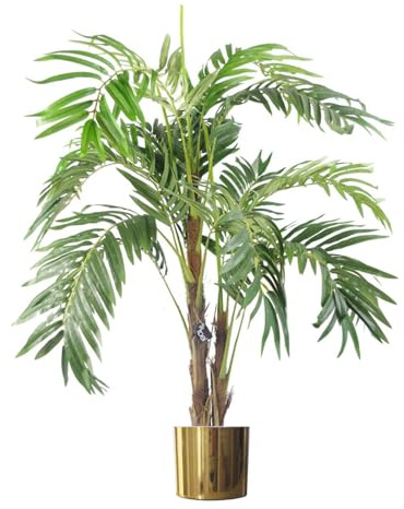 Leaf 120cm Realistic Artificial palm tree with pot with Gold Metal Planter