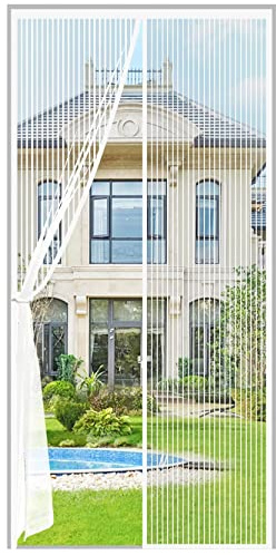 Magnetic Screen Door Fit Door Size 61×80 inch, Screen Itself Size:63x81, Hands Free Self Sealing, Full Frame Magic Tape Mesh Screen Door with Magnets Heavy-Duty Mesh Curtain for Entry Door-White