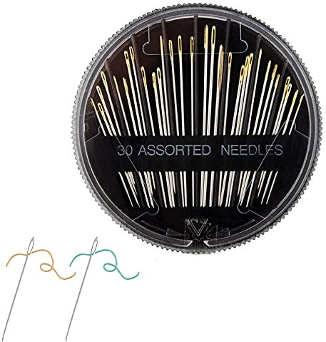 zoerbufan Agujas Ojo Grande para Coser a Mano en 6 Tamaños, Agujas de Cola de Oro con Caja de Almacenaje, Agujas para Bordar para Proyectos de Tejido a Mano, Bordado DIY (Negro)