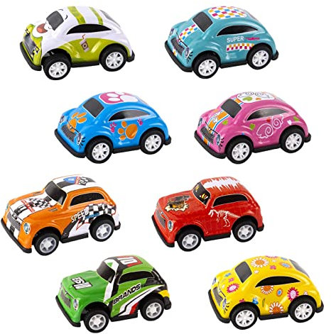 AWAVM Pull Back Autos,8PCSMini Push and Go Auto Spielzeug,Pull Back Rennfahrzeuge für 2 3 5 Jahre alte Jungen Party Taschen Füller