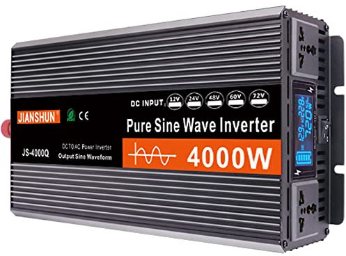 BONAD Inversor 3000W 4000W 5000W 6000W Inversor Onda Pura 12V/24V/48V/60V DC to 220V AC para camion Transformador con convertidor energia para Placa Solar,4000W-24V