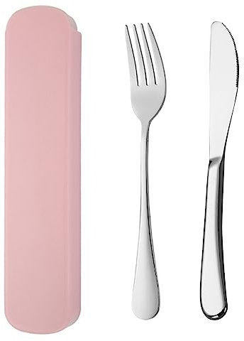 YUDANSI 2Pack Ensemble De Couverts En Acier Inoxydable, Ensemble De Fourchettes à Couteaux Pour l'école De Bureau De Voyage En Plein Air, Ensemble De Couverts De Camping Portable Avec étui