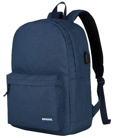 SUPACOOL Zaino Leggero Casual Per Computer Portatile Con Porta Di Ricarica USB Per Uomini E Donne, Zaino Per Uso Quotidiano, College, Blu
